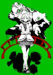  absurdres bridge crossed_legs green green_eyes highres mizuhashi_parsee monochrome monster pointy_ears scarf short_hair solo spot_color standing touhou watson_cross yokohachi 