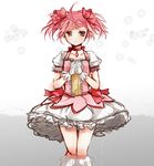  bad_id bad_pixiv_id bow choker gloves hair_bow hands_clasped hatsuko jewelry kaname_madoka kneehighs mahou_shoujo_madoka_magica own_hands_together pendant pink_eyes pink_hair puffy_sleeves red_choker short_hair short_twintails skirt solo tears twintails 