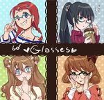  blush bow double_bun galibo glasses hair_bow kano_momiji_(galibo) matou_yukino_(galibo) multiple_girls original precure tarano_may_(galibo) uchiage_hanabi_(galibo) 