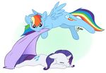  blue blue_fur cutie_mark equine female feral flying friendship_is_magic fur hair horn horns horse long_hair mammal multi-colored_hair my_little_pony pegasus plain_background pony purple_hair rainbow_dash_(mlp) rainbow_hair rarity_(mlp) red_eyes short_hair sleepy tuck_in unicorn white white_background white_fur wings yellowembers 