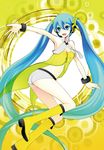  aqua_eyes aqua_hair bad_id bad_pixiv_id boots bracelet hatsune_miku jewelry long_hair midriff necktie project_diva_(series) project_diva_2nd shorts smile solo twintails very_long_hair vocaloid wogura yellow yellow_(vocaloid) 