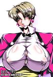  bash-inc big_tits blush breasts earrings erect_nipples jewelry king king_(snk) large_breasts necktie short_hair straining_buttons 