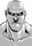  absurdres bald black_sclera character_request frown greyscale highres koube_an male_focus monochrome muscle pointy_nose solo 