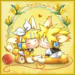  1girl :3 animal_ears brother_and_sister cat_ears cat_paws chibi furry heart kagamine_len kagamine_rin paws roman_knock short_hair siblings twins vocaloid 