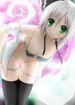  bad_id bad_pixiv_id bent_over black_hairband black_legwear bra breasts collarbone ghost green_eyes hairband highres konpaku_youmu konpaku_youmu_(ghost) lingerie nipples open_clothes open_shirt panties panty_pull pussy shirt short_hair silver_hair small_breasts solo thighhighs toranashi touhou uncensored underwear underwear_only undressing 