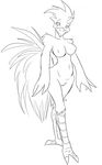  anthro avian beak bird black_and_white breasts chocobo colorless dmann892 feathers female line_art looking_at_viewer monochrome nipples nude plain_background solo voluptuous white_background 