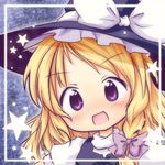  blonde_hair braid face hat kirisame_marisa long_hair lowres portrait purple_eyes single_braid solo star tobi_(nekomata_homara) touhou witch_hat 