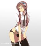  bad_id bad_pixiv_id brown_hair engrish evangelion:_2.0_you_can_(not)_advance glasses green_eyes hair_ornament hairband kaika long_hair makinami_mari_illustrious necktie neon_genesis_evangelion panties pocket ranguage rebuild_of_evangelion school_uniform side-tie_panties simple_background smile solo thighhighs twintails underwear 