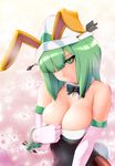  animal_ears bow bowtie breasts bunny_ears bunny_girl bunny_tail bunnysuit cleavage elbow_gloves gloves green_eyes green_hair highres large_breasts onegai!_ranking onegai_green pantyhose solo tail ueyama_michirou 