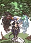  bare_shoulders blue_hair boots bow breasts bug choker detached_sleeves dizzy dizzy_(artist) forest guilty_gear hair_bow insect long_hair medium_breasts nature navel necro_(guilty_gear) red_eyes tail thighhighs underboob undine_(guilty_gear) very_long_hair wings 