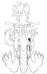  2009 aardy black_and_white breast_squish breasts claws covered female grin hair herro hyena key line_art looking_at_viewer monochrome motorcycle nipples nude short_hair solo tail 
