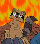  american_dad animated black_markings brown_fur dancing fire fur general_craze_(artist) gif grey_fur half-closed_eyes loop low_res mammal markings micro raccoon ringed_tail round_ears smile stoned wood 