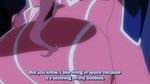  1girl animated animated_gif bouncing_breasts breasts dragonaut gif glasses huge_breasts lowres megumi_jinguuji pink_hair subtitled 