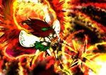  acryl alternate_weapon arm_cannon bad_id bad_pixiv_id brown_hair fire firing flame highres long_hair reiuji_utsuho solo touhou weapon wings 