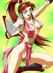  90s breasts cleavage erect_nipples fan fatal_fury game king_of_fighters kunoichi masami_obari ninja oobari_masami panties pony_tail ponytail shiranui_mai smile snk underwear 