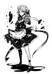  bad_id bad_pixiv_id bow braid greyscale hat high_heels hounori izayoi_sakuya maid maid_headdress monochrome pocket_watch shoes short_hair smile solo touhou twin_braids watch 