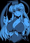  blue breasts cleavage hat kamishirasawa_keine large_breasts long_hair looking_at_viewer macaroni_and_cheese monochrome notebook scroll smile solo teacher touhou 