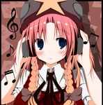  blue_eyes braid china_dress chinese_clothes dress hat headphones hong_meiling long_hair red_hair solo star sukage touhou twin_braids 