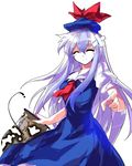  alphes_(style) blue_hair blush breasts closed_eyes damaged hat kamishirasawa_keine long_hair medium_breasts parody scroll silver_hair solo style_parody tears tokin_hat touhou yetworldview_kaze 