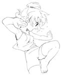  armpits bad_id bad_pixiv_id barefoot bike_shorts feet fighting_stance greyscale hands lineart martial_arts marui_futaba mitsudomoe monochrome om_(nk2007) open_mouth sketch solo tri_tails 