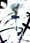  arm_up battle blood bloody_tears blue_hair blurry cape cuts depth_of_field flying gloves hair_over_eyes injury izuxco magical_girl mahou_shoujo_madoka_magica miki_sayaka motion_blur open_mouth shaded_face short_hair smile solo sword thighhighs weapon white_gloves white_legwear witch's_labyrinth 