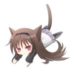  akemi_homura animal_ears blush brown_hair cat_ears cat_tail chibi headband long_hair magical_girl mahou_shoujo_madoka_magica matthew_(yo_matthew) pantyhose skirt solo tail 