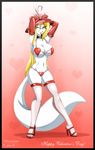  big_breasts blonde_hair breasts canine collar elbow_gloves female fox glasses green_eyes hair hat high_heels jessica_elwood jessica_elwood_(character) lingerie raised_arm skimpy solo stockings valentines_day 
