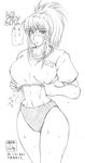  1girl blue_hair breasts buchou_chinke buruma king_of_fighters large_breasts leona_heidern midriff monochrome muscle muscular ponytail shd solo 