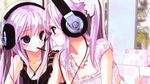  blue_eyes cropped food headphones multiple_girls original pink_hair pocky purple_hair red_eyes ribbon tsukigami_runa 