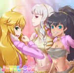  4hands ganaha_hibiki hoshii_miki idolmaster idolmaster_(classic) long_hair midriff multiple_girls pink_diamond_765 ponytail shijou_takane 