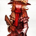  blonde_hair bolt_action braid capelet gloves gun hat highres kirisame_marisa mosin-nagant perfect_cherry_blossom red_scarf rifle scarf solo steam touhou weapon witch_hat yellow_eyes 
