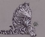 2007 blotch colored_background feline looking_at_viewer male nude pinup pose solo tiger whiskers 