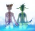  back_turned balls blue bright butt couple cute duo gay green green_body hand_holding male powfooo tail unigan water wings 
