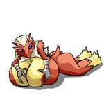  avian big_breasts blaziken blue_eyes breasts butt female huge_breasts nintendo oniontrain plain_background pok&#233;mon pokemon video_games white_background 