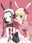  7melon animal_ears black_eyes black_hair blonde_hair blush bunny_ears crossdress crossdressing kujou_subaru long_hair maid maid_headdress open_mouth petit_mint pixiv_thumbnail resized sakura_taisen_v taiga_shinjiro taiga_shinjirou trap 