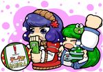  blue_eyes blue_hair blush_stickers cellphone dora_ita frog green_hair highres kochiya_sanae multiple_girls parody phone snake style_parody touhou translated yasaka_kanako 