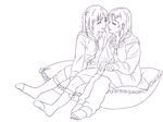  bad_id bad_pixiv_id barefoot greyscale imminent_kiss leg_warmers lineart long_hair monochrome multiple_girls original pajamas sitting socks twintails watage_chaya yuri 