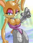  blue_eyes breasts brown bunnie_rabbot camel_toe female lagomorph looking_at_viewer mobian rabbit short_tail solo sonic_(series) standing t03nemesis tail tight_clothing 
