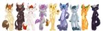  chest_tuft everyone fang female hair_flower hi_res line_up pubic_tuft purplekecleon standing tail unknown_character 