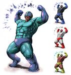 alternate_costume bodysuit boots capcom cosplay facial_hair gloves hakan helmet manly megaman moustache muscle mustache parody pupiless_eyes red_skin rockman street_fighter 