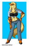  arcanine belt buff canine crovirus ear_piercing earring esmeralda_wright female green_eyes high_heels lips looking_at_viewer mammal midriff milf mother muscles nintendo parent piercing pok&#233;mon pok&#233;morph pok&eacute;mon pose solo tube_top video_games 