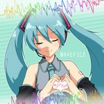 aqua_hair bad_id bad_pixiv_id closed_eyes detached_sleeves hatsune_miku headset heart heart_hands hinami_(ryuusei_potechi) long_hair necktie smile solo twintails vocaloid 