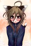  brown_hair cat_ears catgirl eyewear female glasses hair long_brown_hair long_hair red_eyes solo tail unknown_artist 