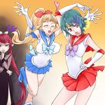 3girls bishoujo_senshi_sailor_moon cosplay multiple_girls ofuda parody sailor_mars sailor_mars_(cosplay) sailor_mercury_(cosplay) 