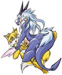  bdsm blonde_hair blue blue_eyes blue_hair bondage bracelet canine dragon fang female fox gay hair horns jewelry long_blue_hair long_hair male red_eyes scalie short_hair sitting straight tail unknown_artist yellow 