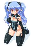  bad_id bad_pixiv_id blue_hair blush breasts busou_shinki cleavage dd_(ijigendd) doll_joints leotard long_hair pointy_ears red_eyes small_breasts solo thighhighs twintails valona 