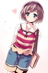  bag blue_eyes blush boy brown_hair christof_clement gradient gradient_background hairband heart male male_focus sakura_strasse short_hair shorts smile solo trap 