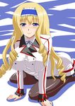  blonde_hair blue_eyes breasts cecilia_alcott curly_hair drill_hair hair_ribbon infinite_stratos large_breasts long_hair pantyhose ribbon school_uniform smile solo zerosu_(take_out) 