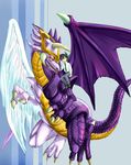  ashi_ura bat_wings black_hair dragon duel_monster highres light_and_darkness_dragon long_hair manjoume_jun monster necktie open_mouth smile wings younger yuu-gi-ou yuu-gi-ou_gx 