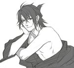  bad_id bad_pixiv_id chest folded_ponytail greyscale hakuouki_shinsengumi_kitan male_focus minato_(robin) monochrome okita_souji_(hakuouki) open_clothes solo 